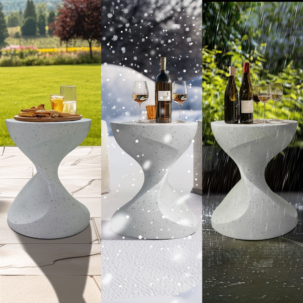 Side Table Modern Art Deco Indoor/Outdoor Accent Table Cream Terrazzo Finish