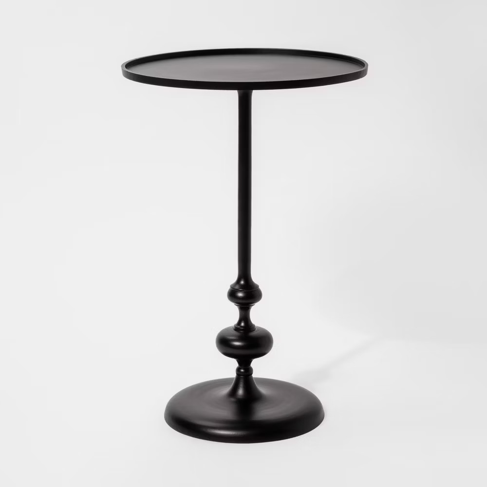 Londonberry Large Round Turned Metal Accent Table Black – Threshold