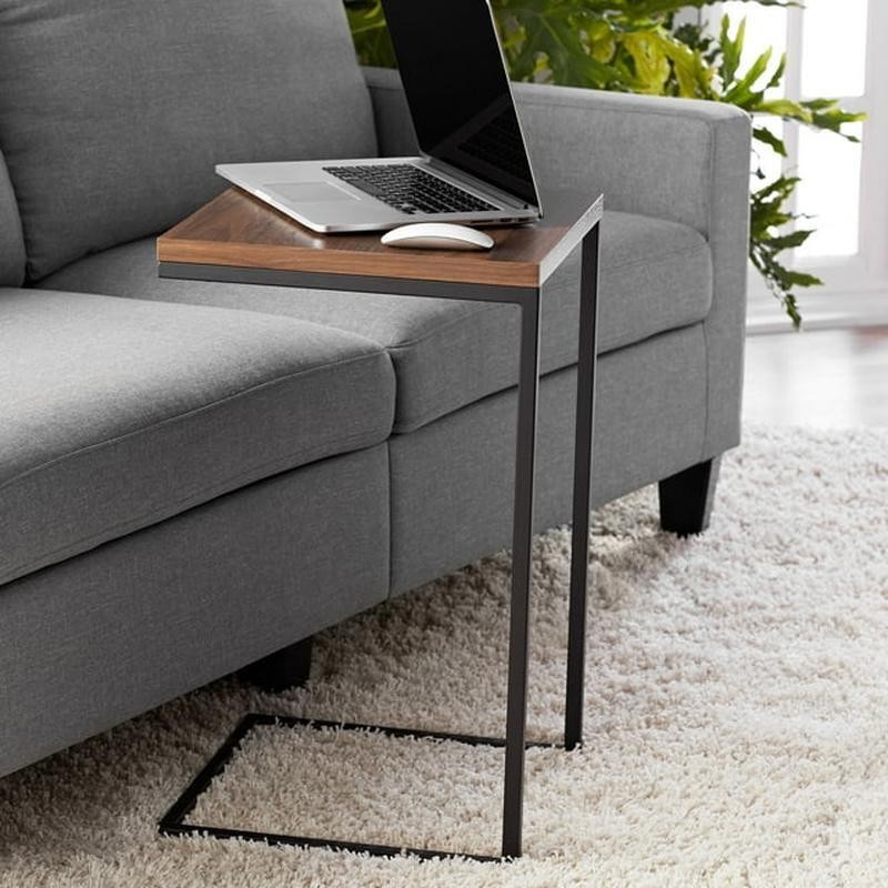 C-Shape Metal End Table Rectangle Any Room Small Space Canyon Walnut Finish Hot