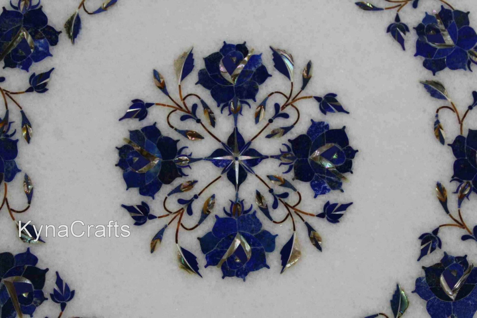 Lapis Lazuli Stone Inlay Work End Table for Hotel White Marble Coffee Table Top