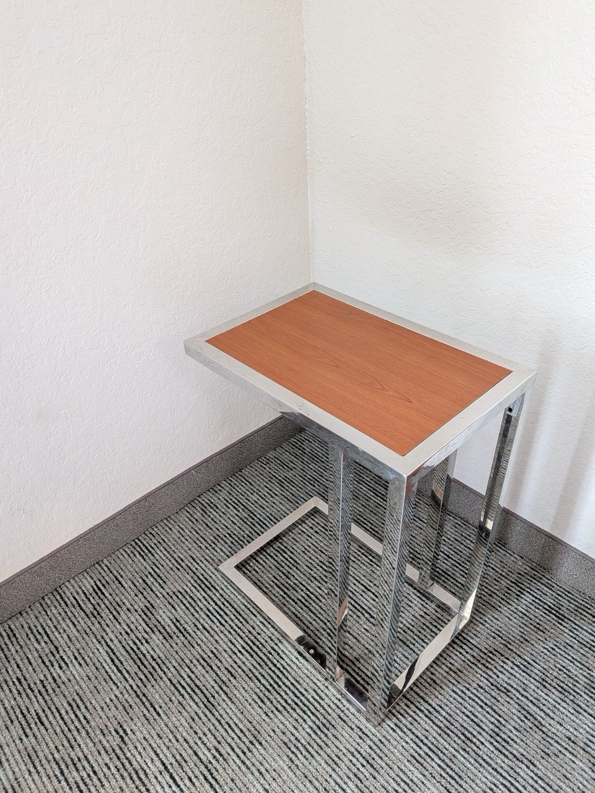 Chrome Metal & Wood C-Shaped End Side Table, Rectangular, 18x12x23.5