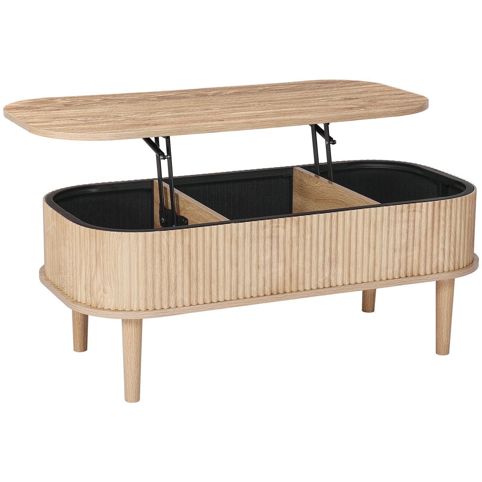 Oval Lift Top Coffee Table, 39.4in, Burlywood, Triple-Layer Construction, 25lb