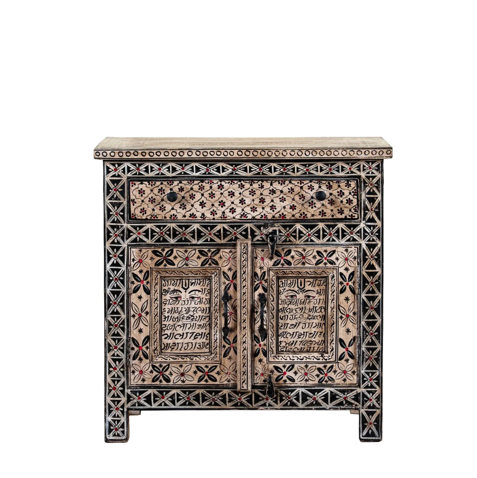 Artisan Handmade Bedside Table Solid Wood Hand Painted 27.6 × 19.7 × 27.6 inches