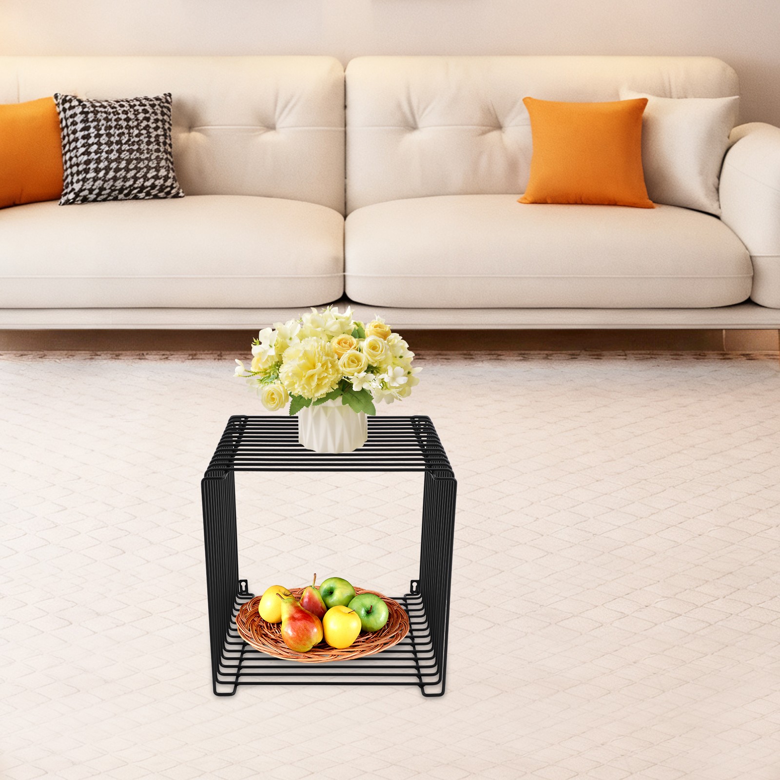 Black Square Side Table Wall or Floor Mount Geometric Retro Metal End Table