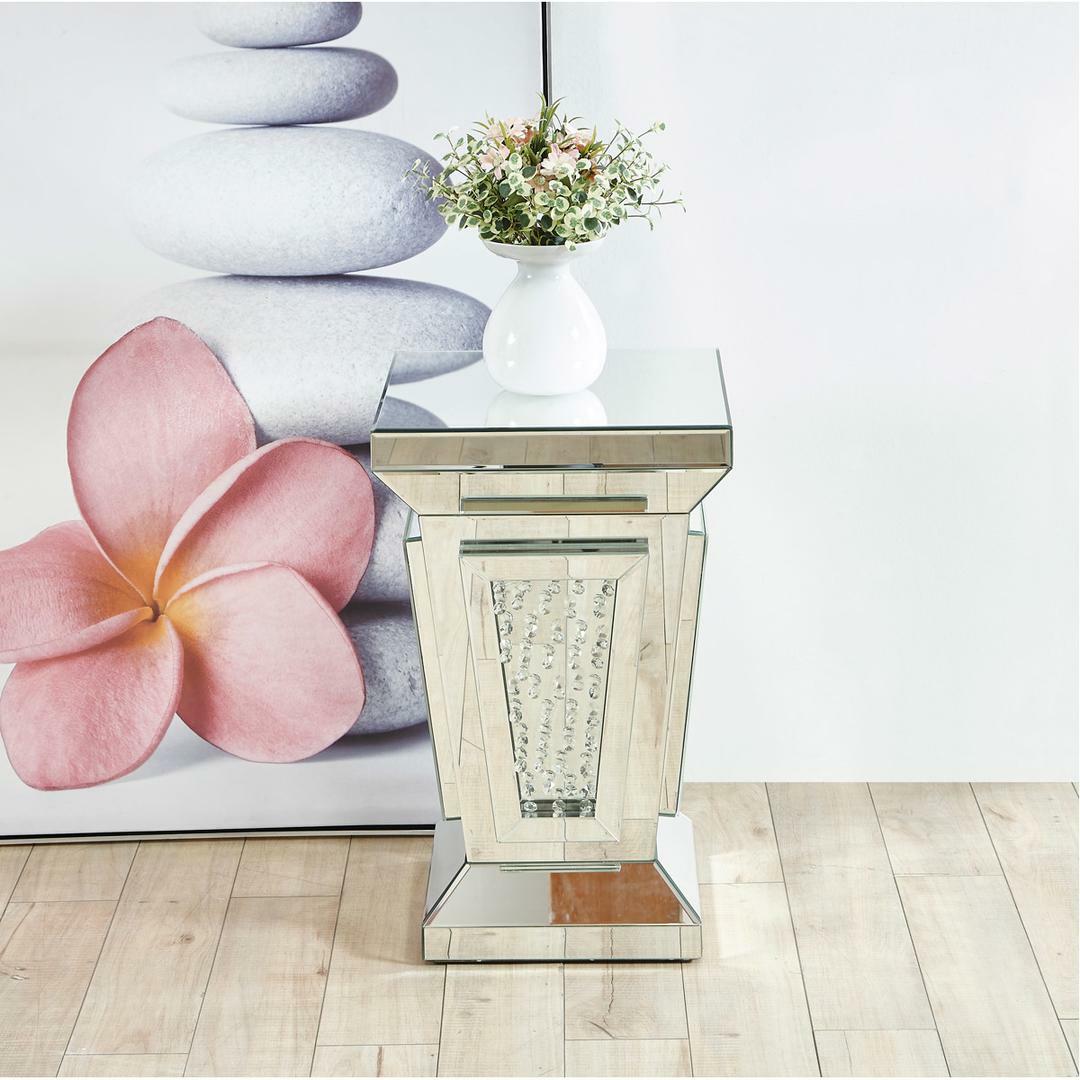 Mirrored Pedestal Table Embedded Crystals Art Deco Style Living Dining Room 24″