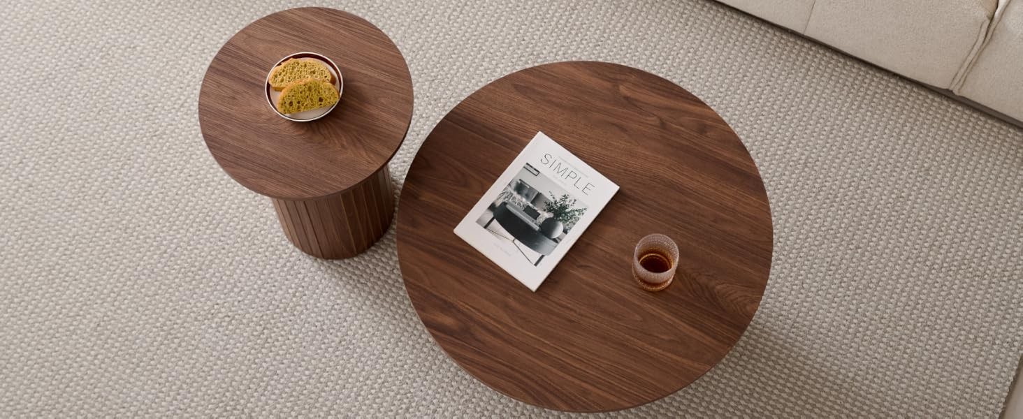 Round Nesting Coffee Tables for Living Room, Set of 2, Natural | φ27.6 + φ15.8