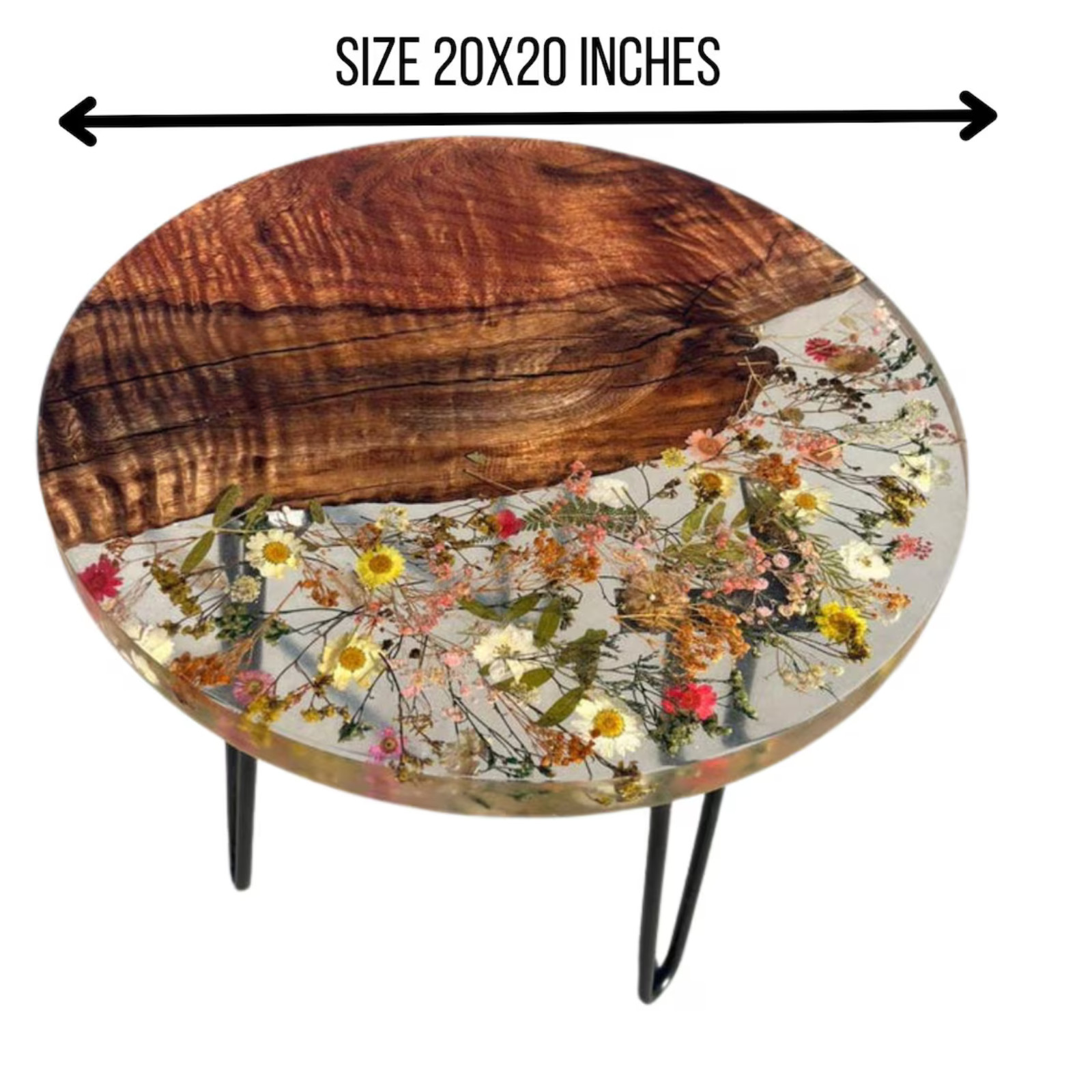 Handmade Resin Coffee Table with Dried Flowers & Teak Wood Free Shipping
