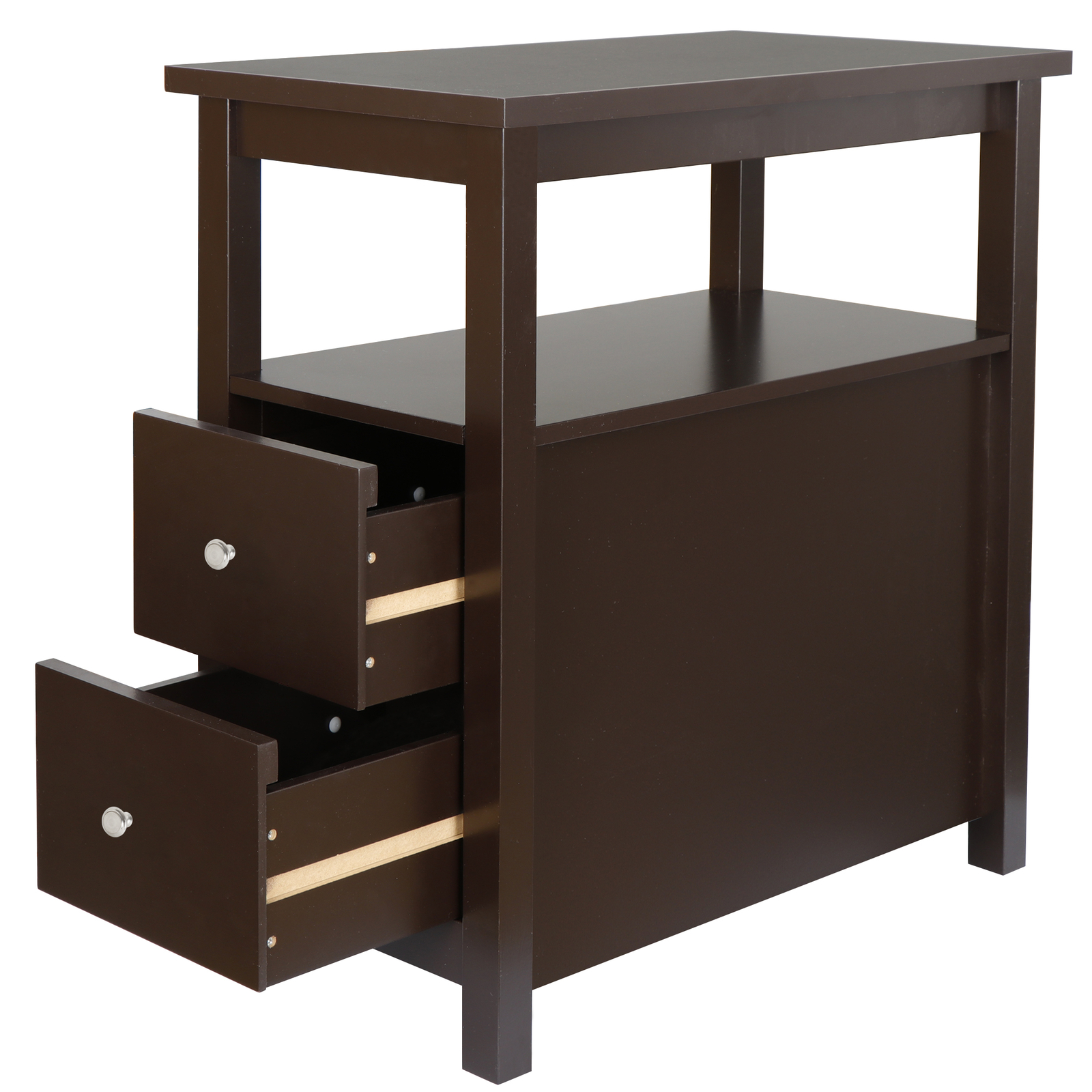 Chairside End Table with 2 Drawer and Shelf Narrow Side Table Home Decor Storage