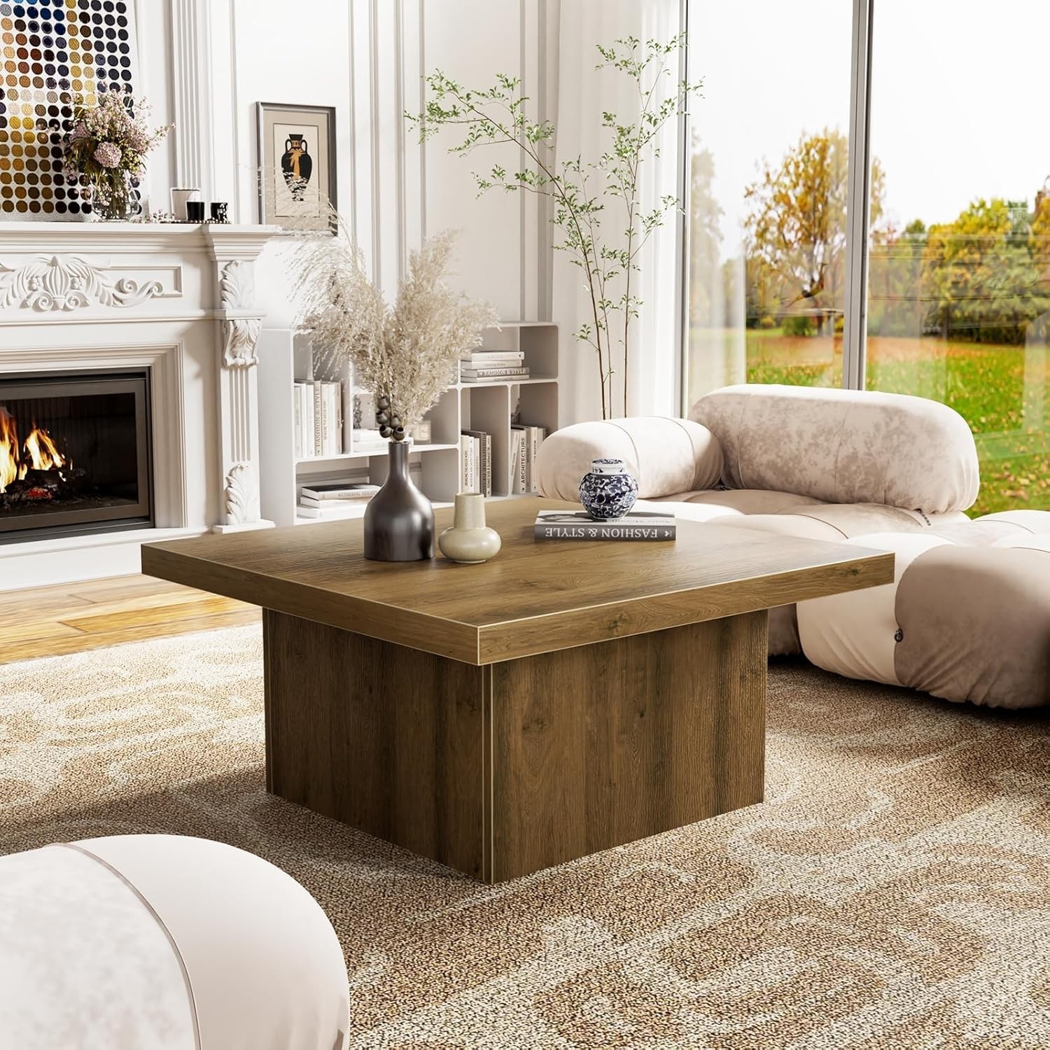 MILEFA Square Coffee Table,Wooden Living Room Table,Center Table with a Large…