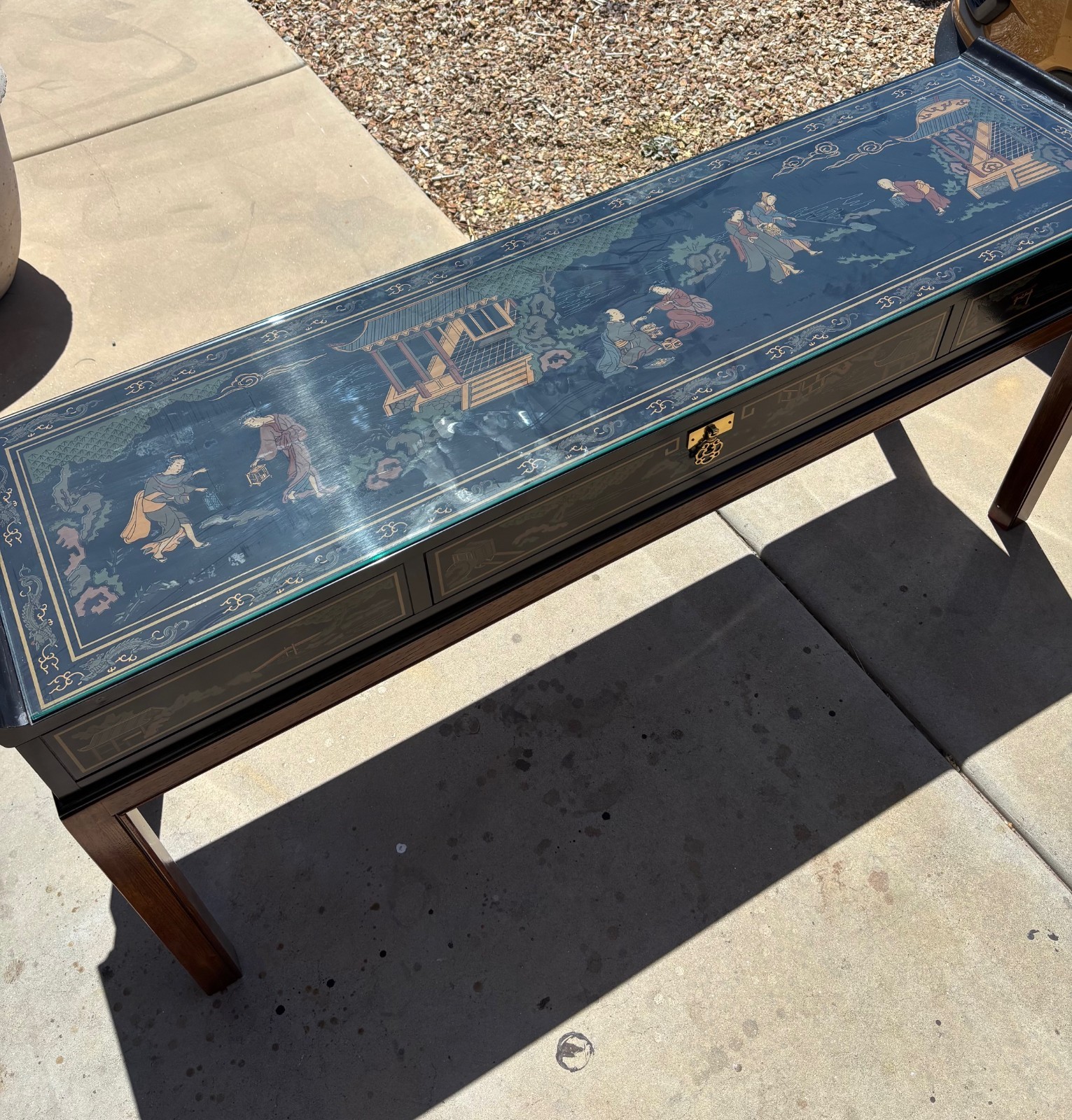 Drexel Heritage Chinoiserie Asian Black Lacquer Console Hall Table
