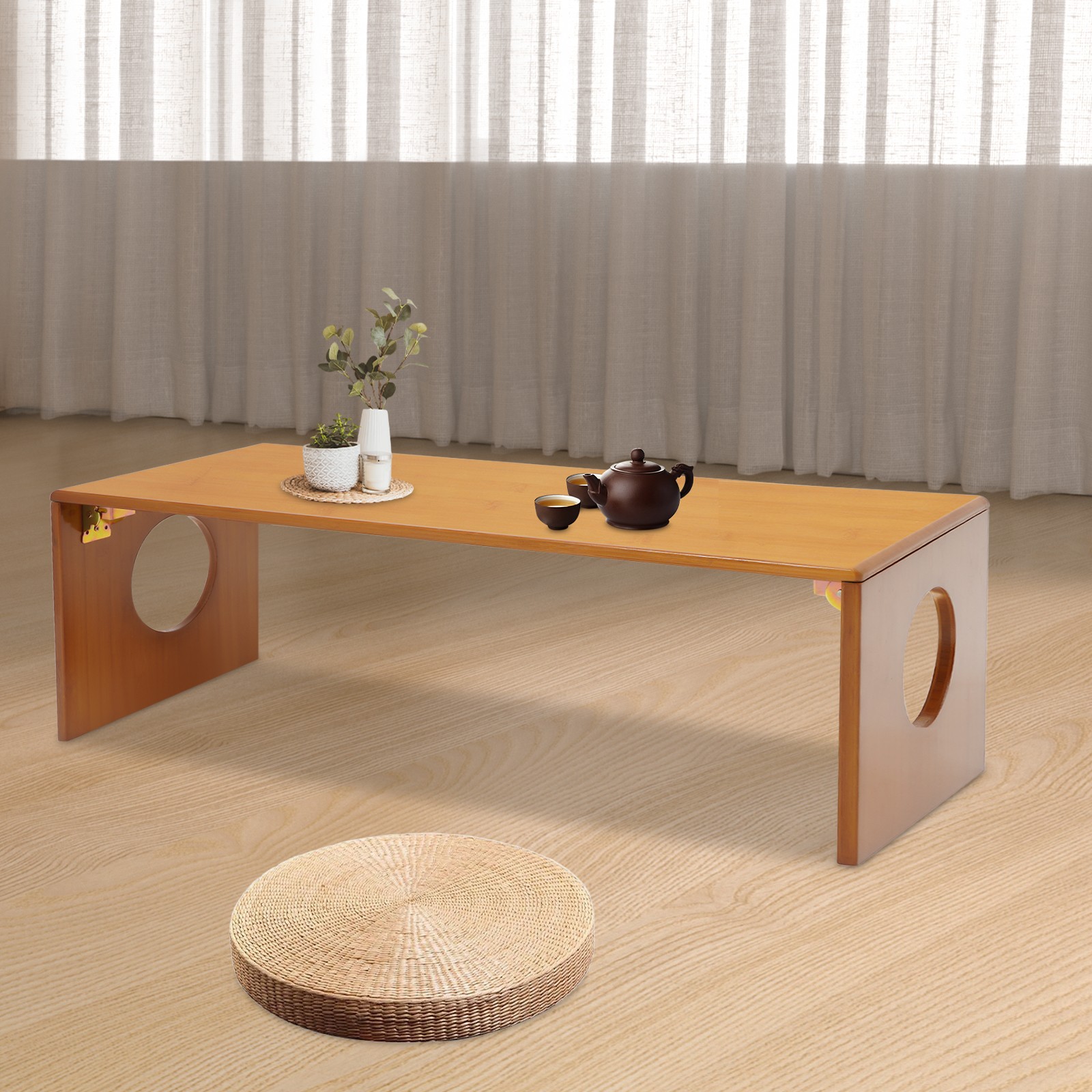 Folding Coffee Table Foldable Low Coffee Table Bamboo Floor Table Desk for Bed