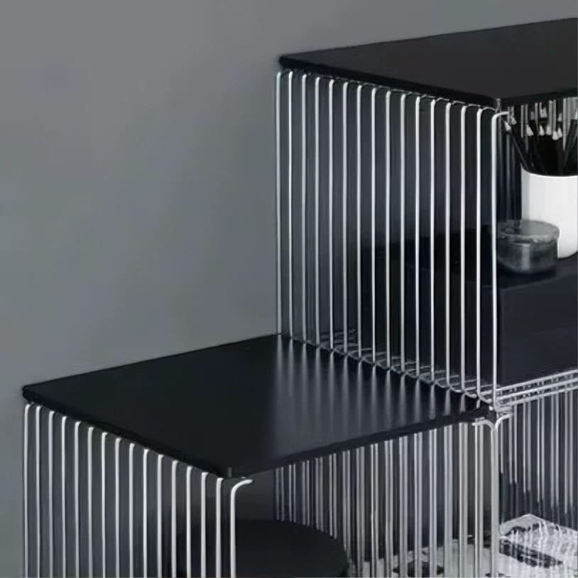 304 Stainless Steel Side Table,Square Geometry Retro Side Table Linear Metal …