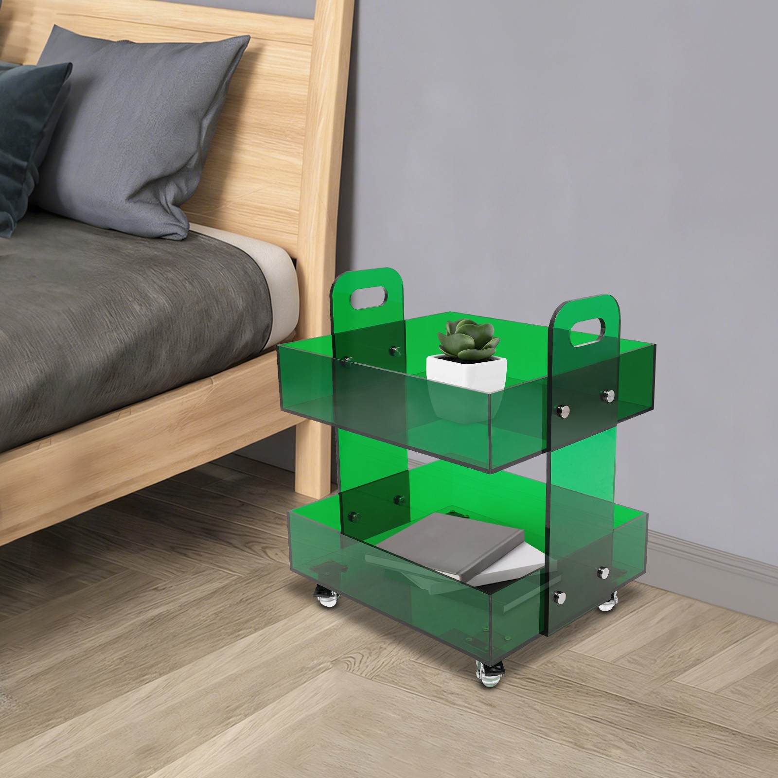 Acrylic Side Table Storage Rack with Wheels Acrylic Bedside Table Free Standing