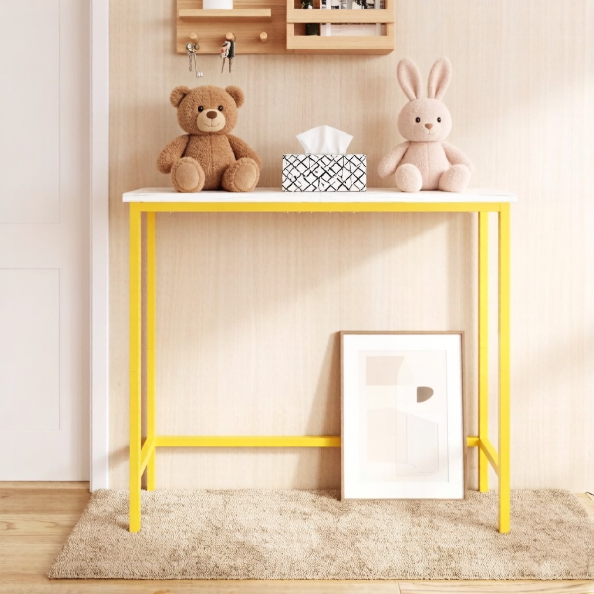 Narrow Console Table MDF Top Golden Metal Frame Slim Sofa Table Storage Shelf