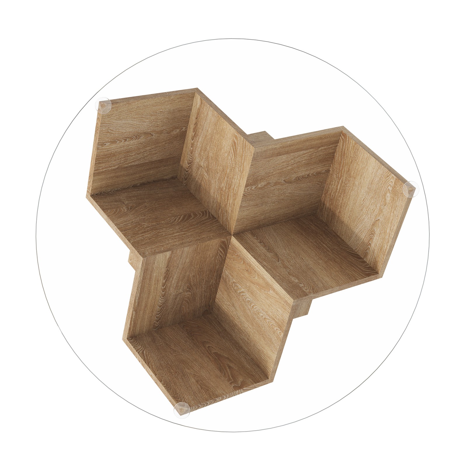 Modern Round Coffee Table with Tempered Glass Top and Geometric Art Deco Storage