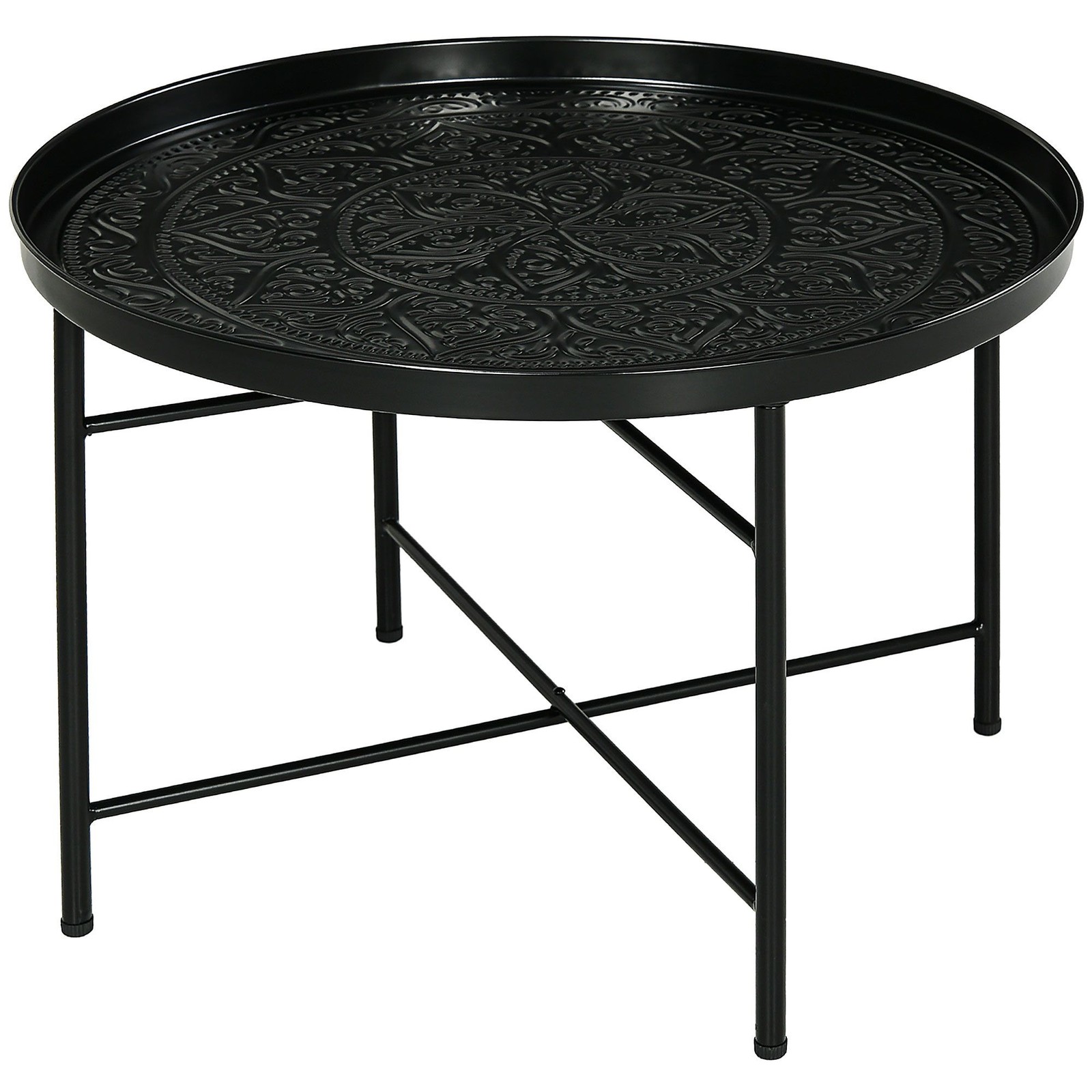 Durable Side Table with Hammered Top, 24in Wide, 15.7in High, Black
