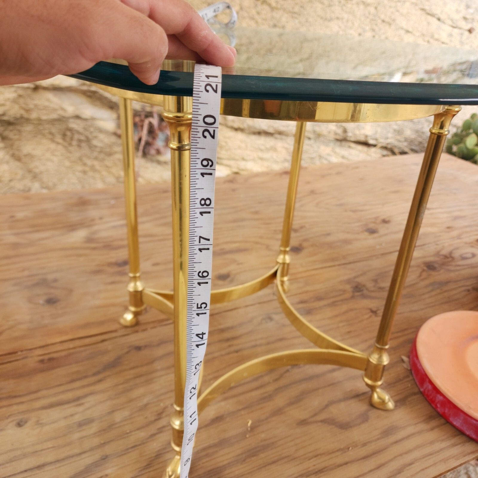 LaBarge Style Polished Golden Brass Octagonal Beveled Glass Side End Table