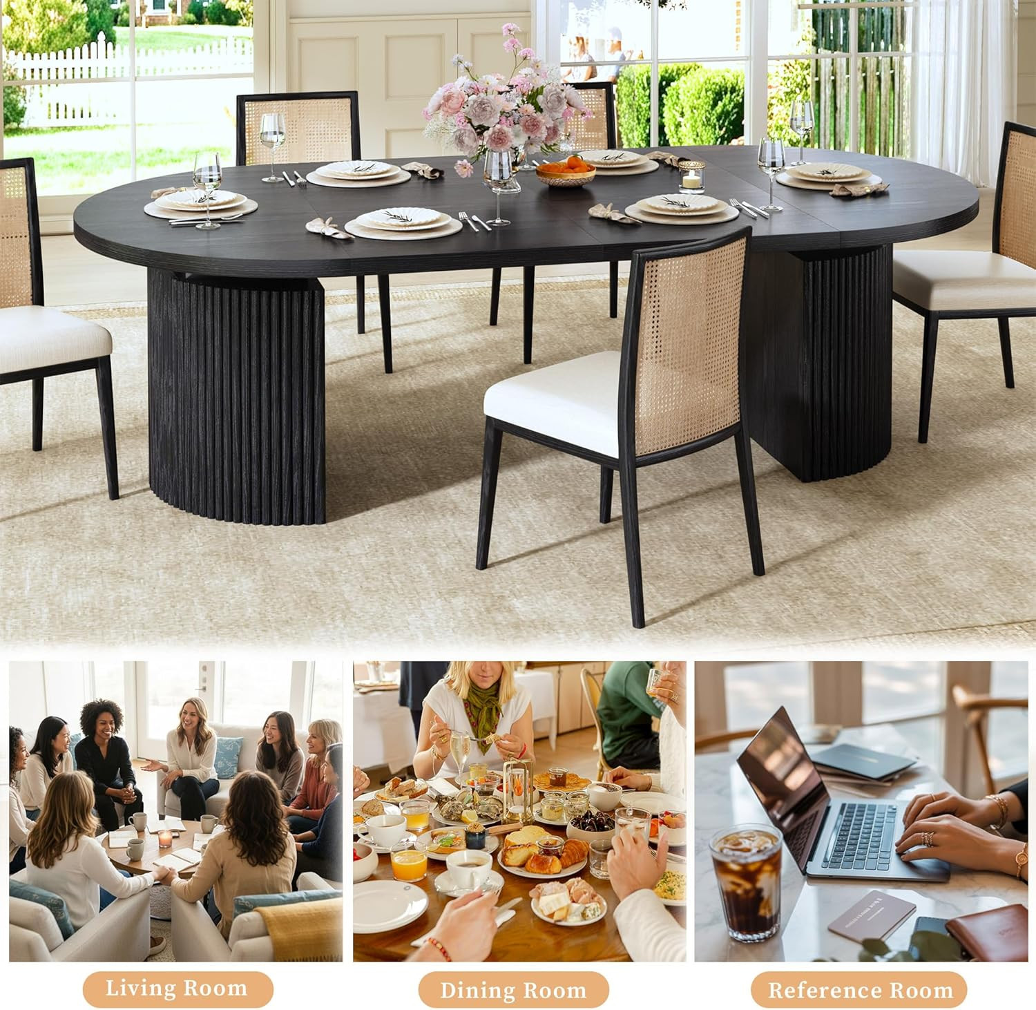 HUAHUU Extendable round Dining Table for 4-8, 39In-77In Long Large Kitchen Table