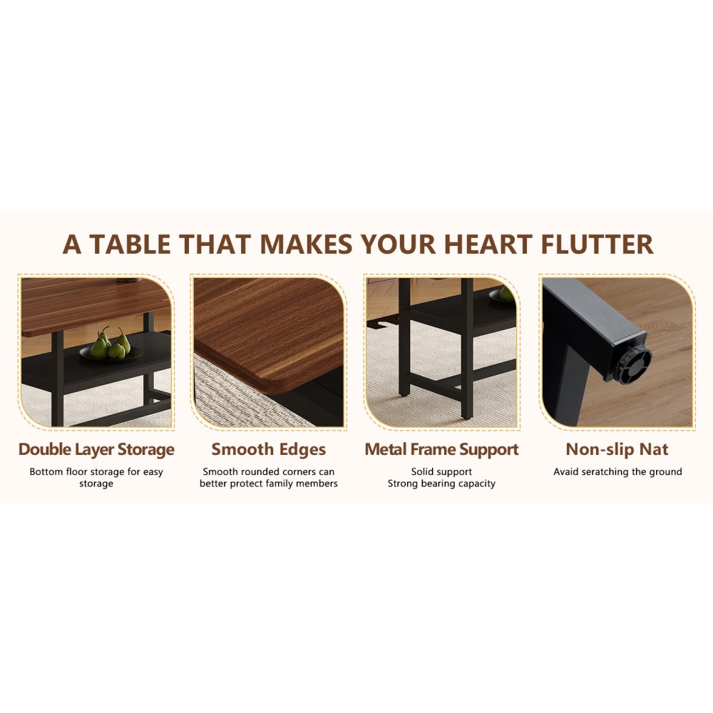Dining Table Four-piece walnut veneer inlay With storage platform
