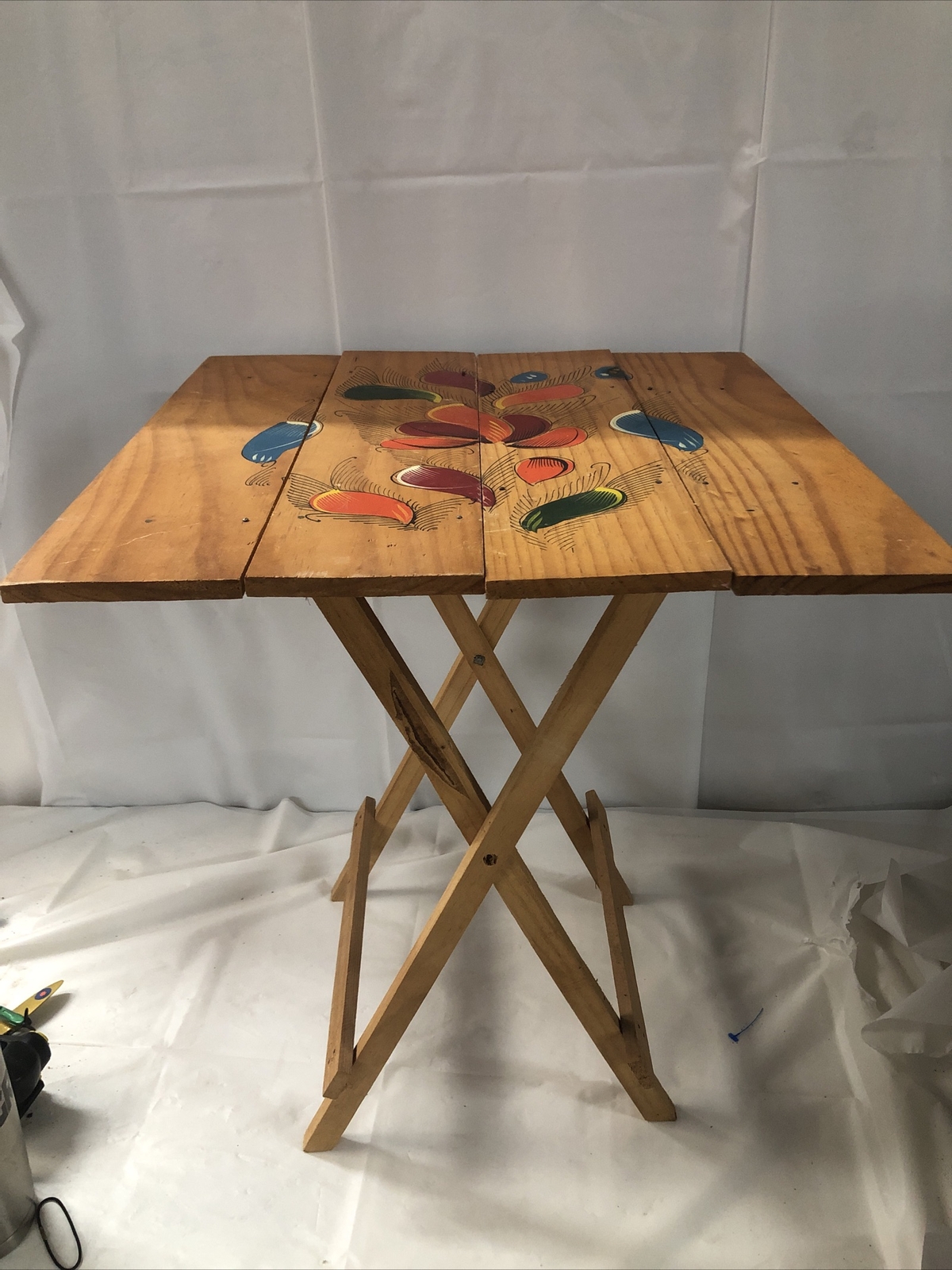 Rare Handmade Cedar Folding Table W/design Wooden End table light weight