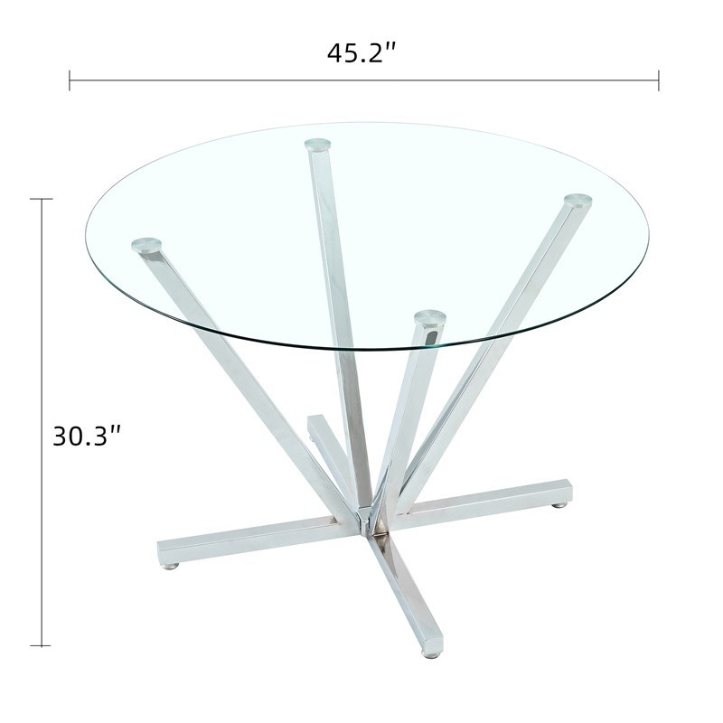 Round Tempered Glass Dining Table Home Kitchen Table W/ Chrome Plated Metal Legs