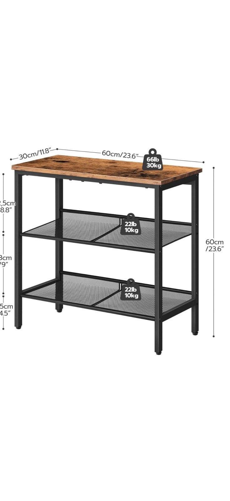 End Table, 3-Tier Narrow Side Table, Nightstand with 2 Flat or Slant Adjustable