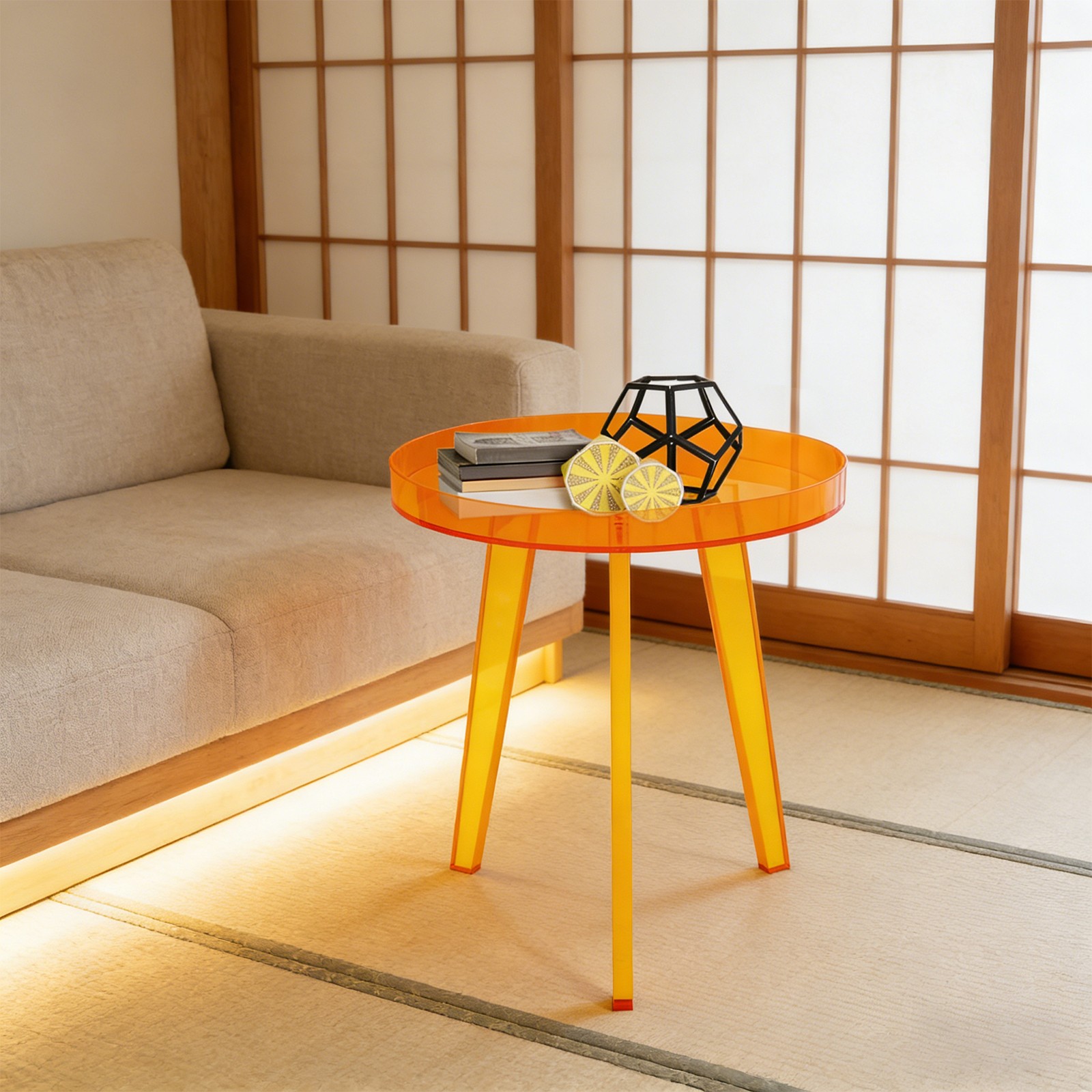 Orange Acrylic Side Table Side Table, End Table for Living Room, Bedroom