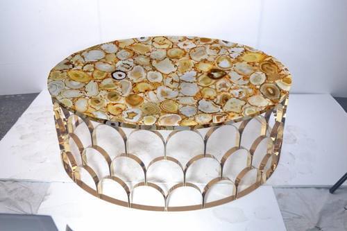 30″x30″ Yellow Agate Round Coffee Sofa Center Table Top Collectable Interior