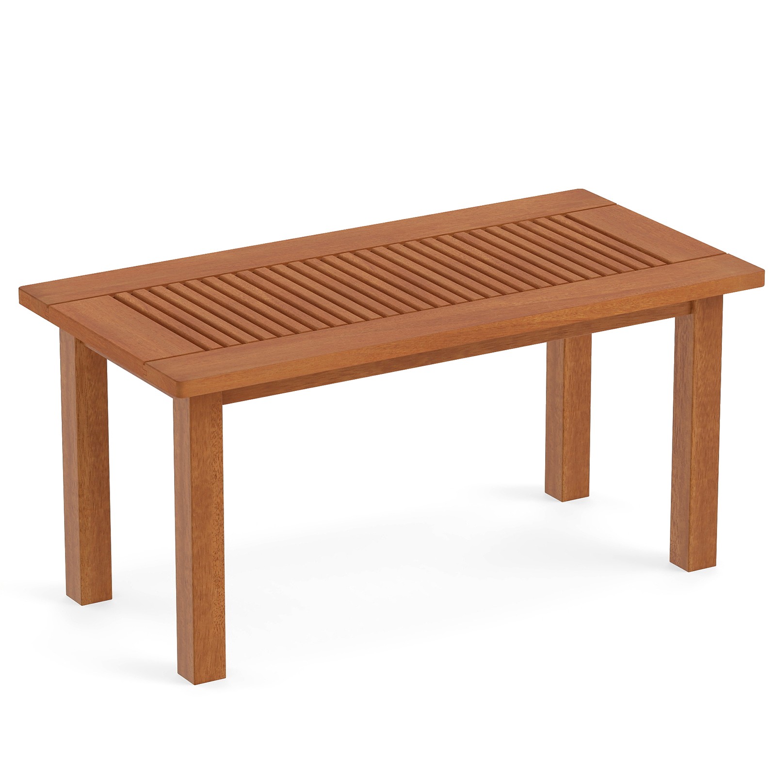 35.5 Inch Outdoor Coffee Table w/Slatted Top, Teak Oil Finish for Deck, Garden
