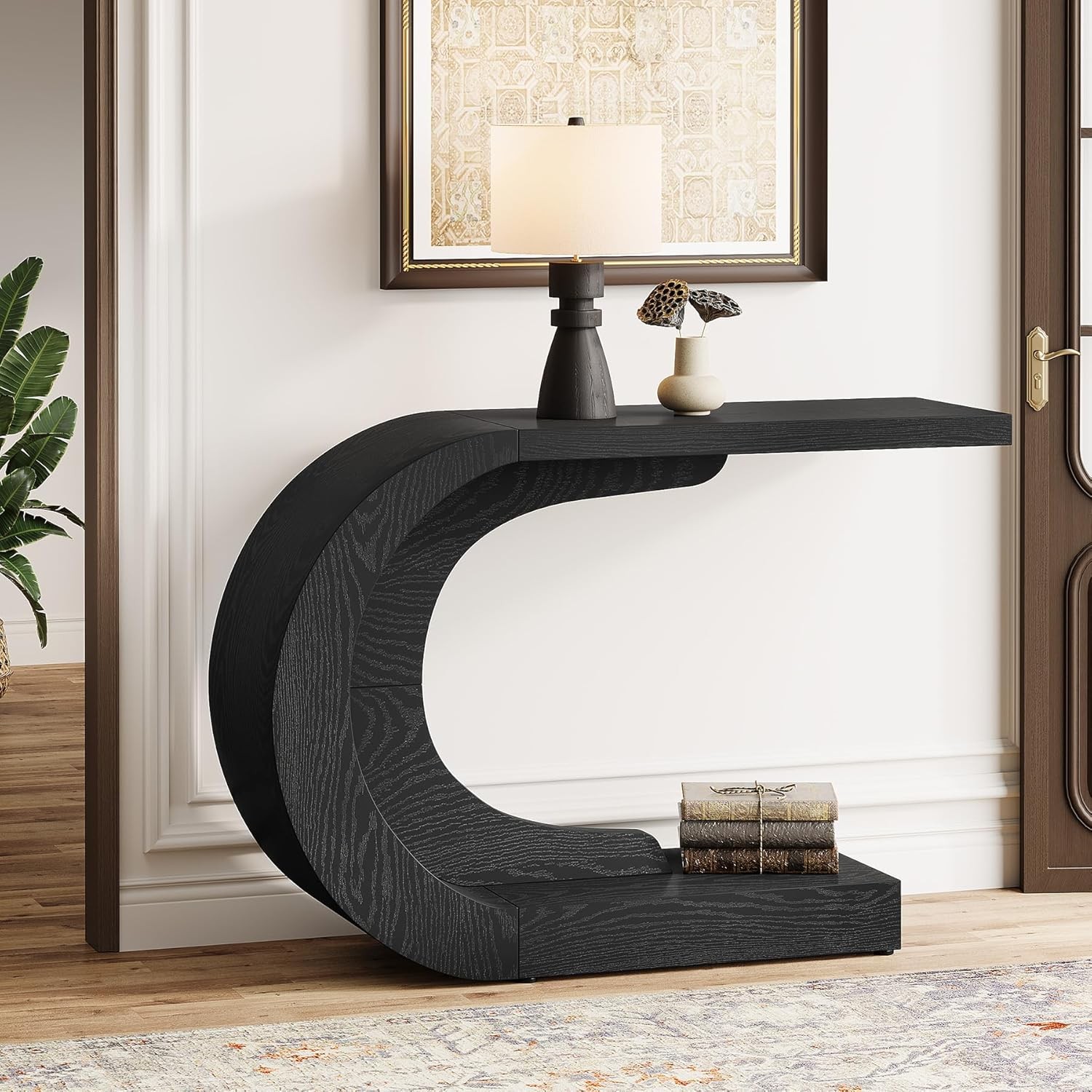 43.3″ Modern Console Table for Entryway,Wood C-Shaped Hallway Entry Accent Table