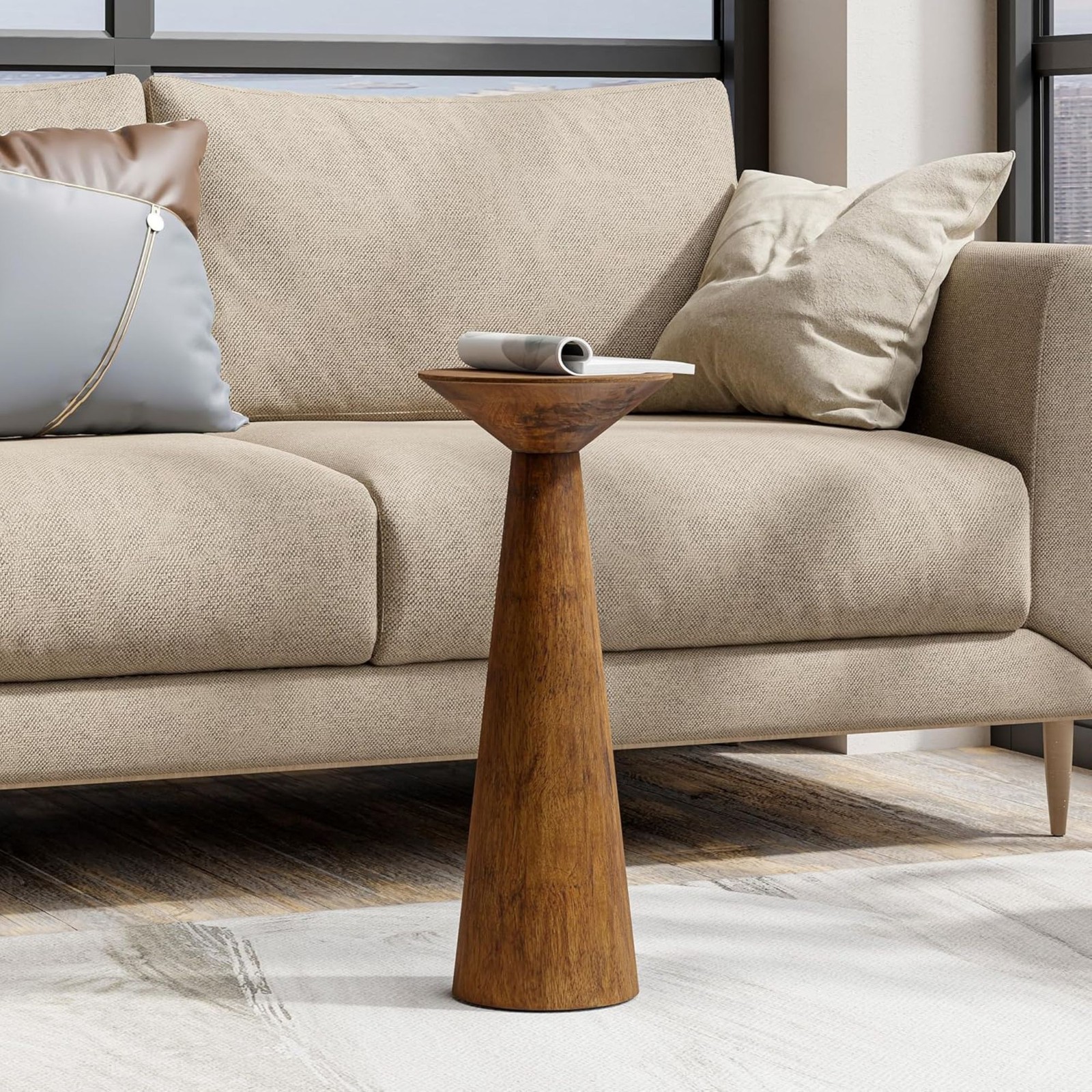 COZAYH Pedestal Tall Round Martini Table for Living Rooms or Bedrooms, Walnut