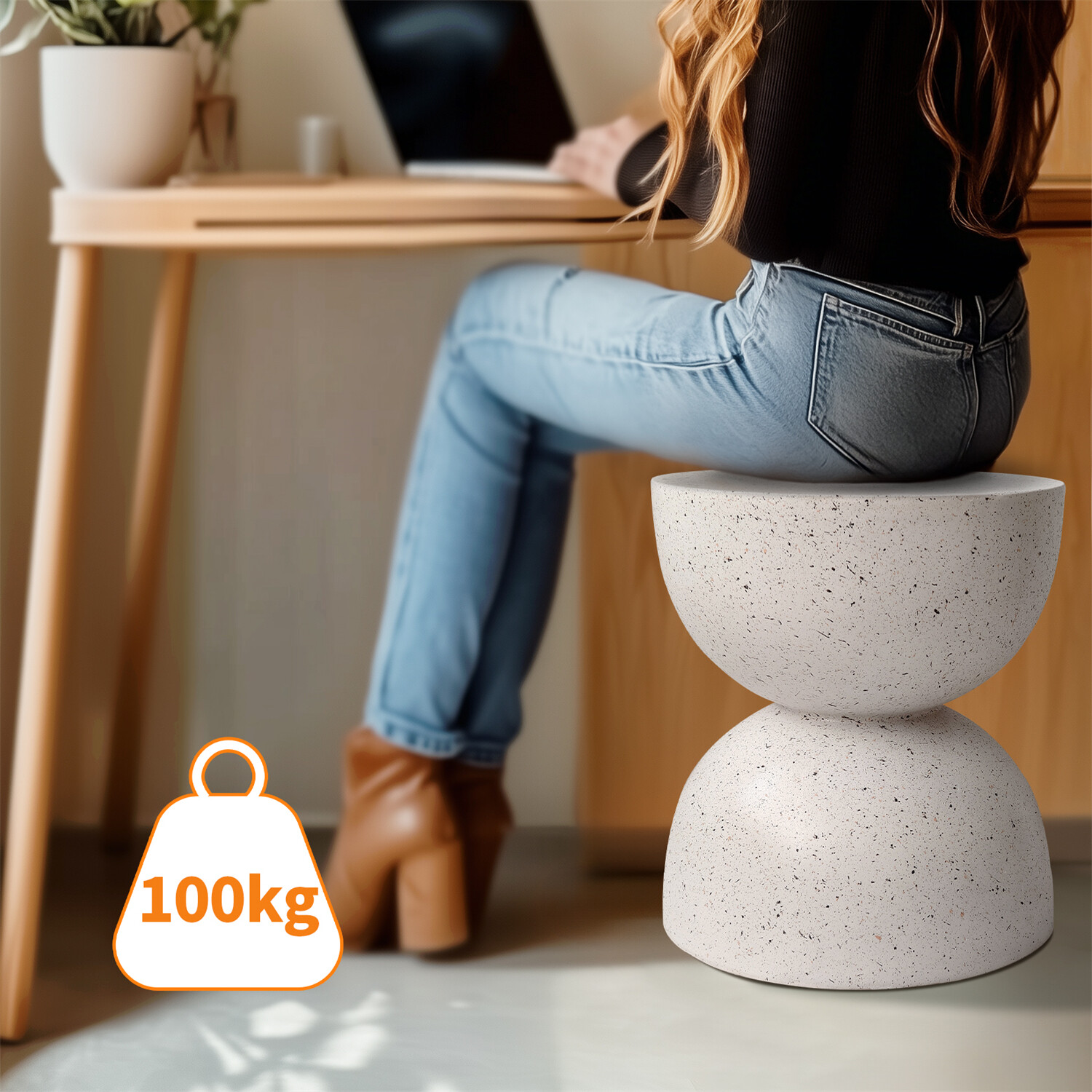 Unique Outdoor Concrete Side Table for Living Room Bedroom End Table Plant Stand