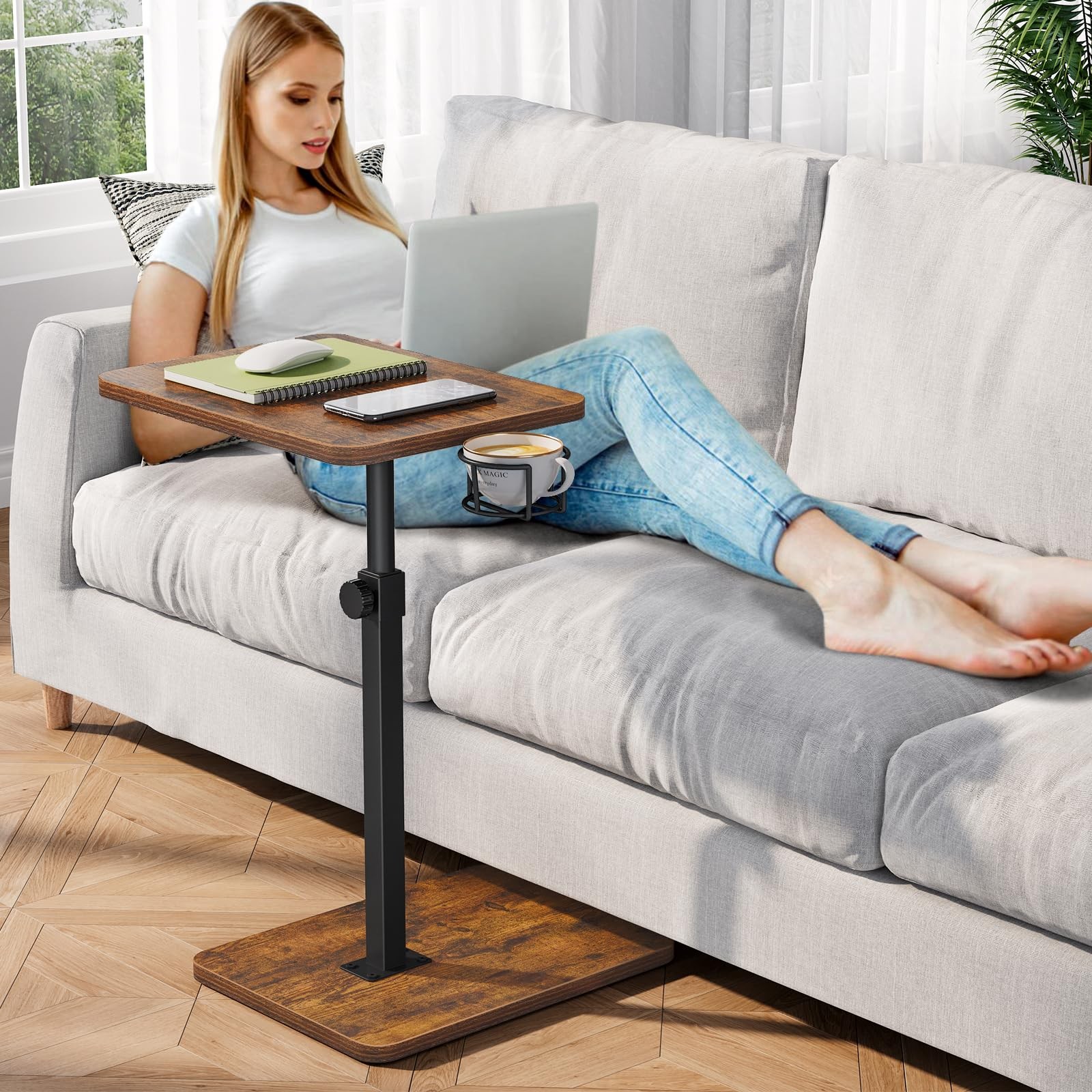 Giikin TV Tray Table, 360° Swivel 11.8″ D x 15.8″ W x 31″ H, Rustic Brown