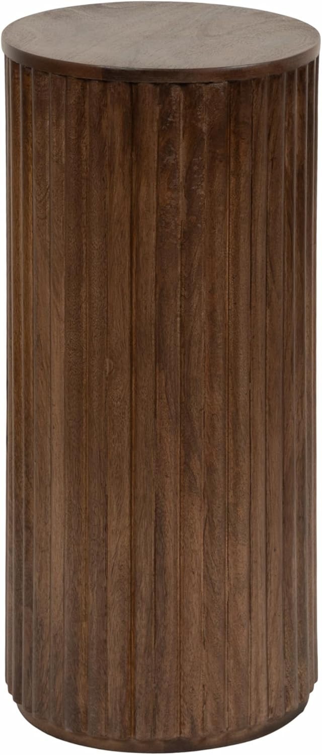 Modern Wooden Ribbed Drink Table; 10 x 10 x 22, Walnut Brown Solid Wood frame