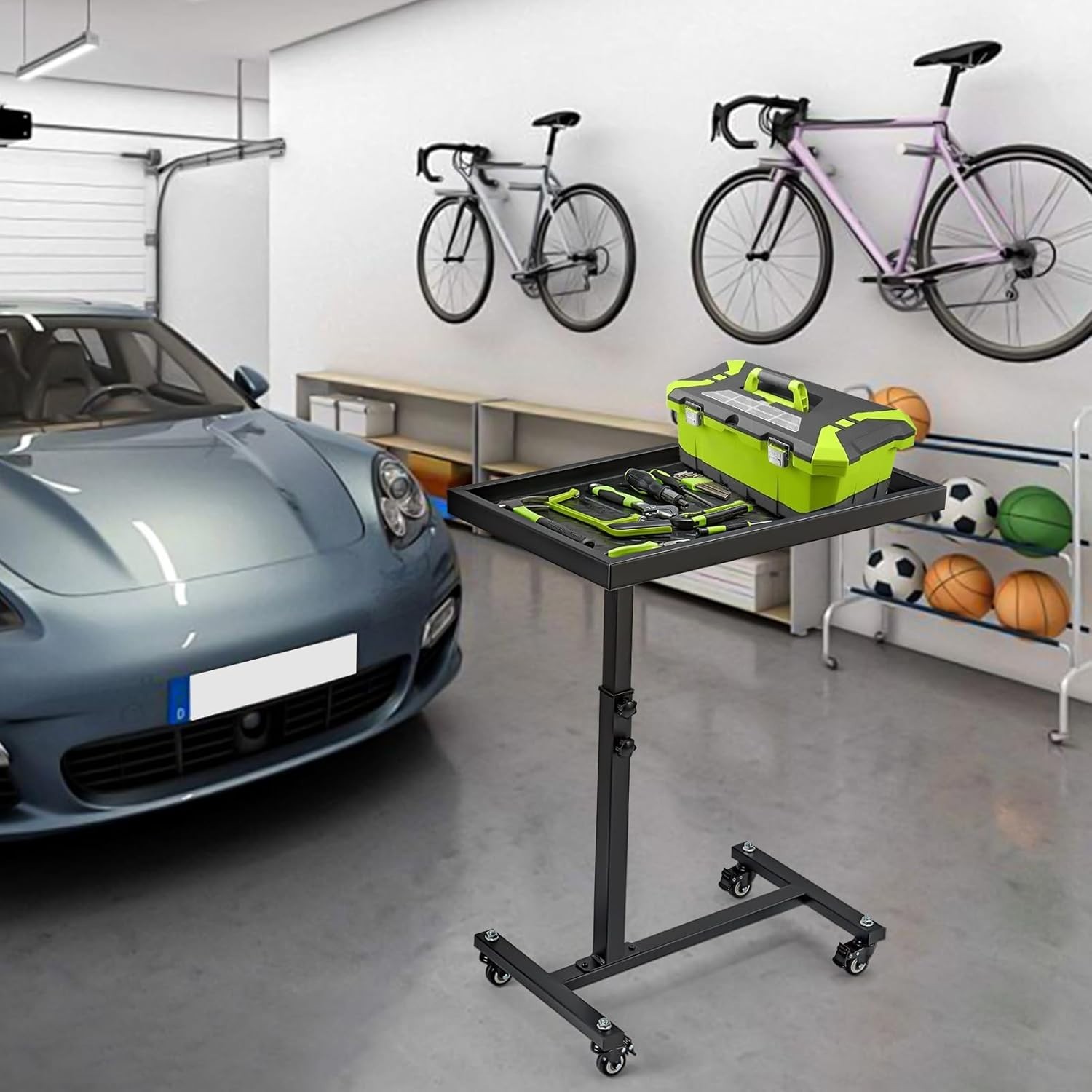 Robust Steel Rolling Tool Table with Adjustable Height – Perfect for Garage Use