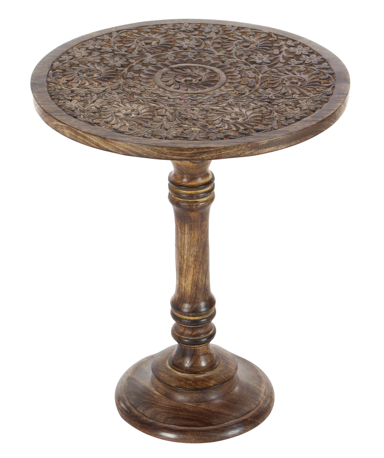 Mango Wood Floral Handmade Side End Accent Table Intricately Carved End Table…