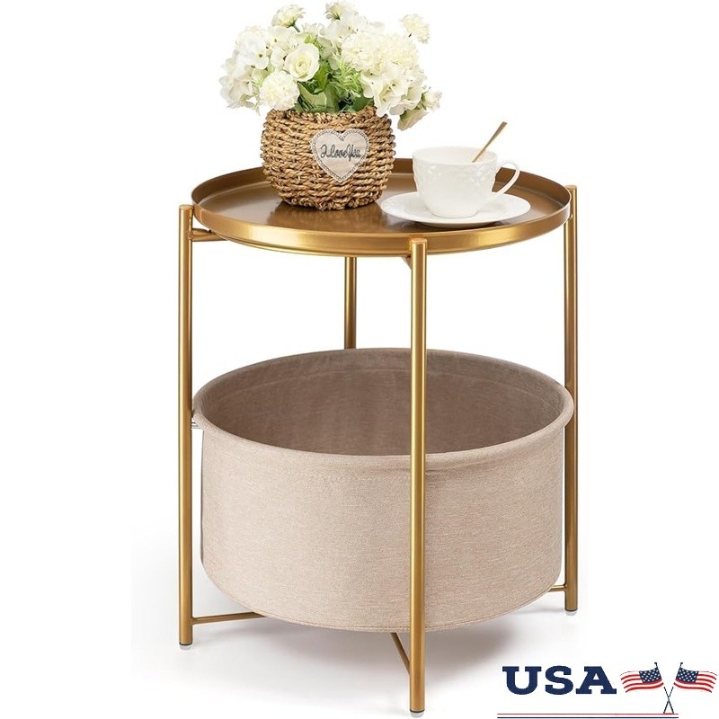 Versatile Removable Tray Side Table W/ Storage Basket Bedroom Living Room New