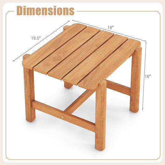 Patio Teak Wood Side Table with Slatted Tabletop for Yard – Color: Natural