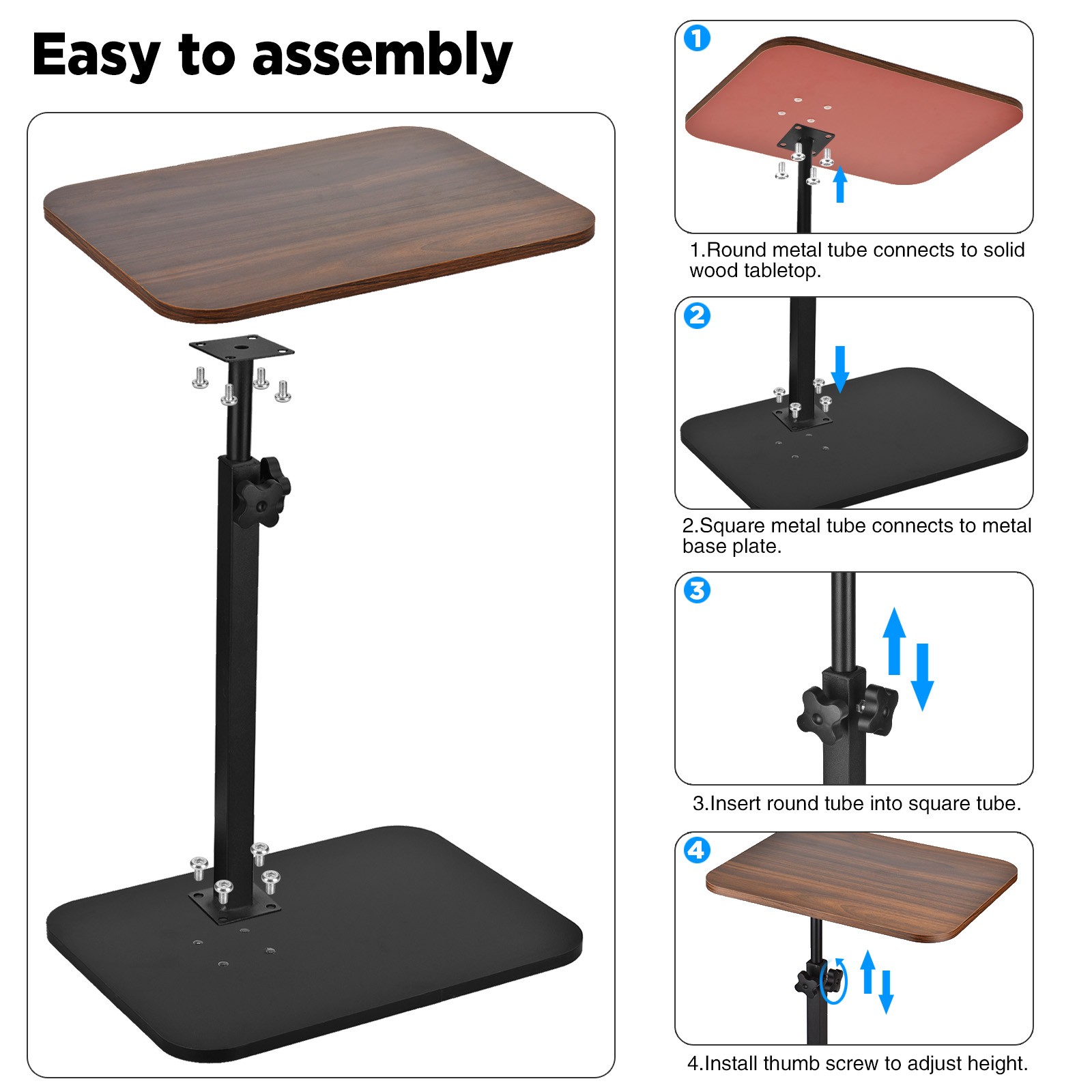 C Shaped Table End Table for Couch Adjustable Height 360° Swivel Tray Sofa Table