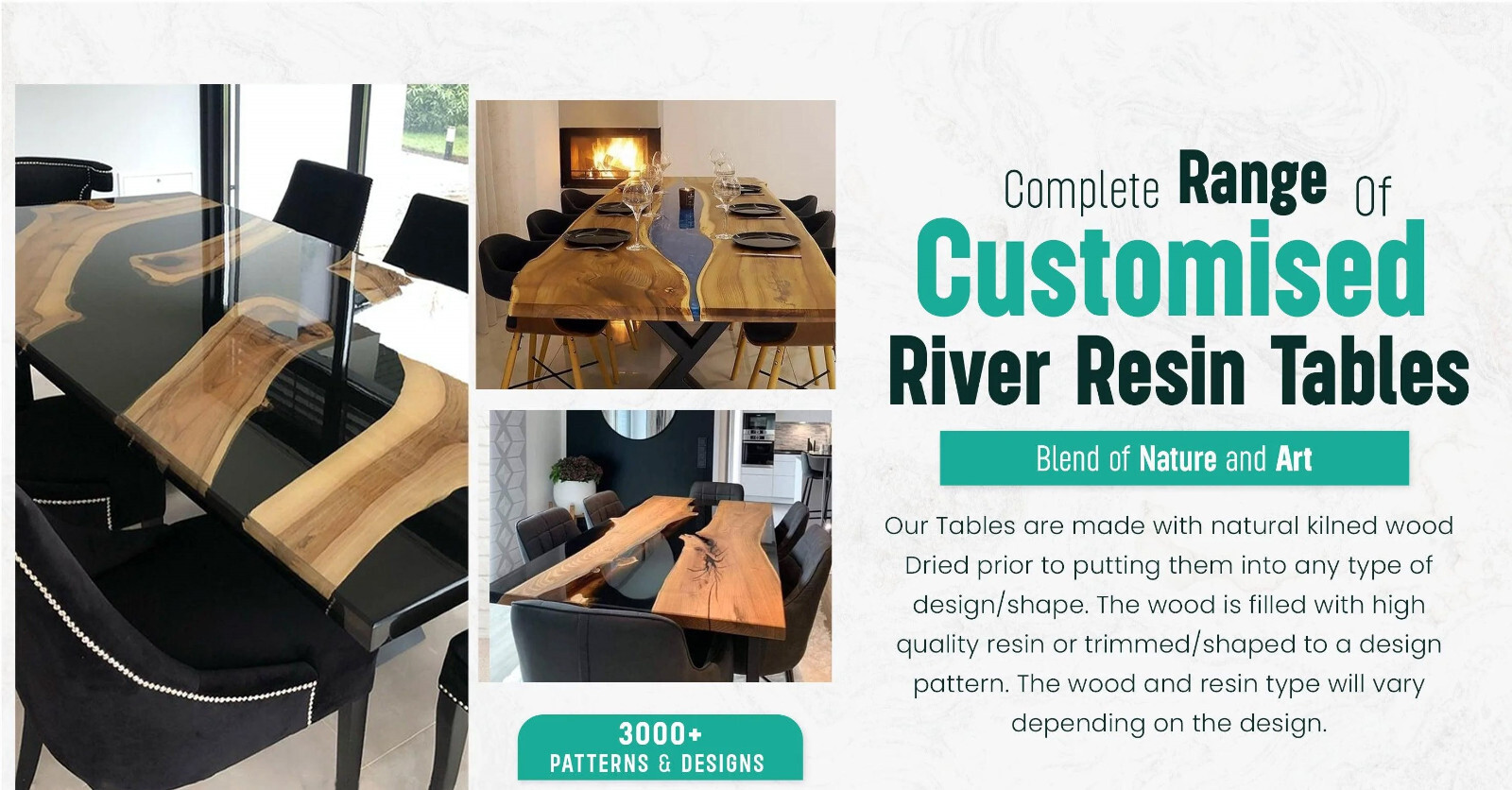 White Resin River Live Edge Dining Table | Handmade Solid Wood Epoxy Table