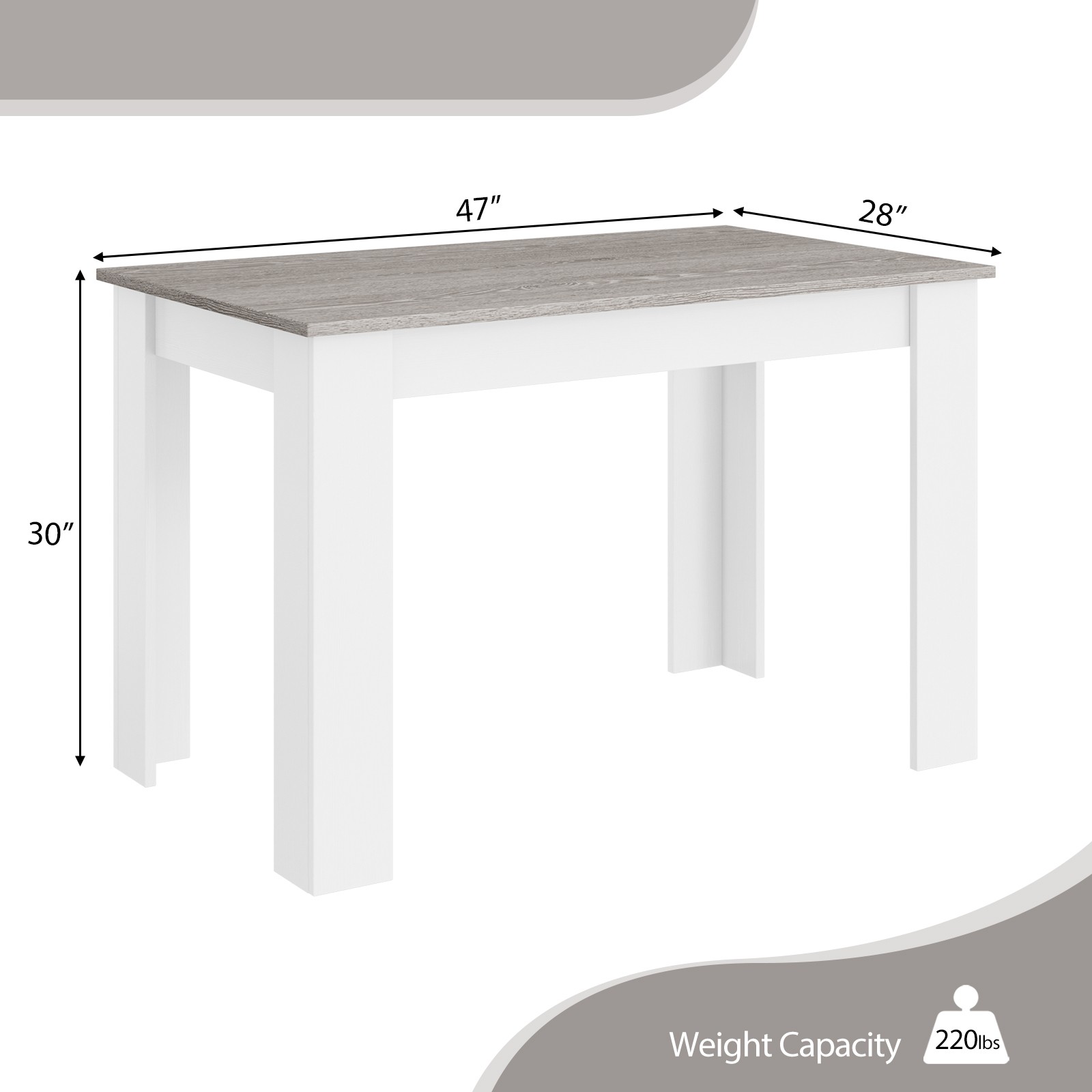 Costway 47″ Kitchen Dining Table Dining Table for Small Space Dark Gray