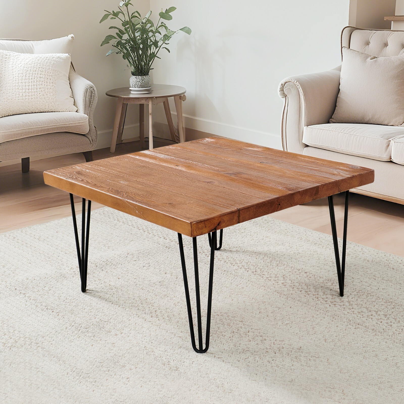Rustic Square Old Pine Wooden Coffee Table Home Furniture for Living Room Decor