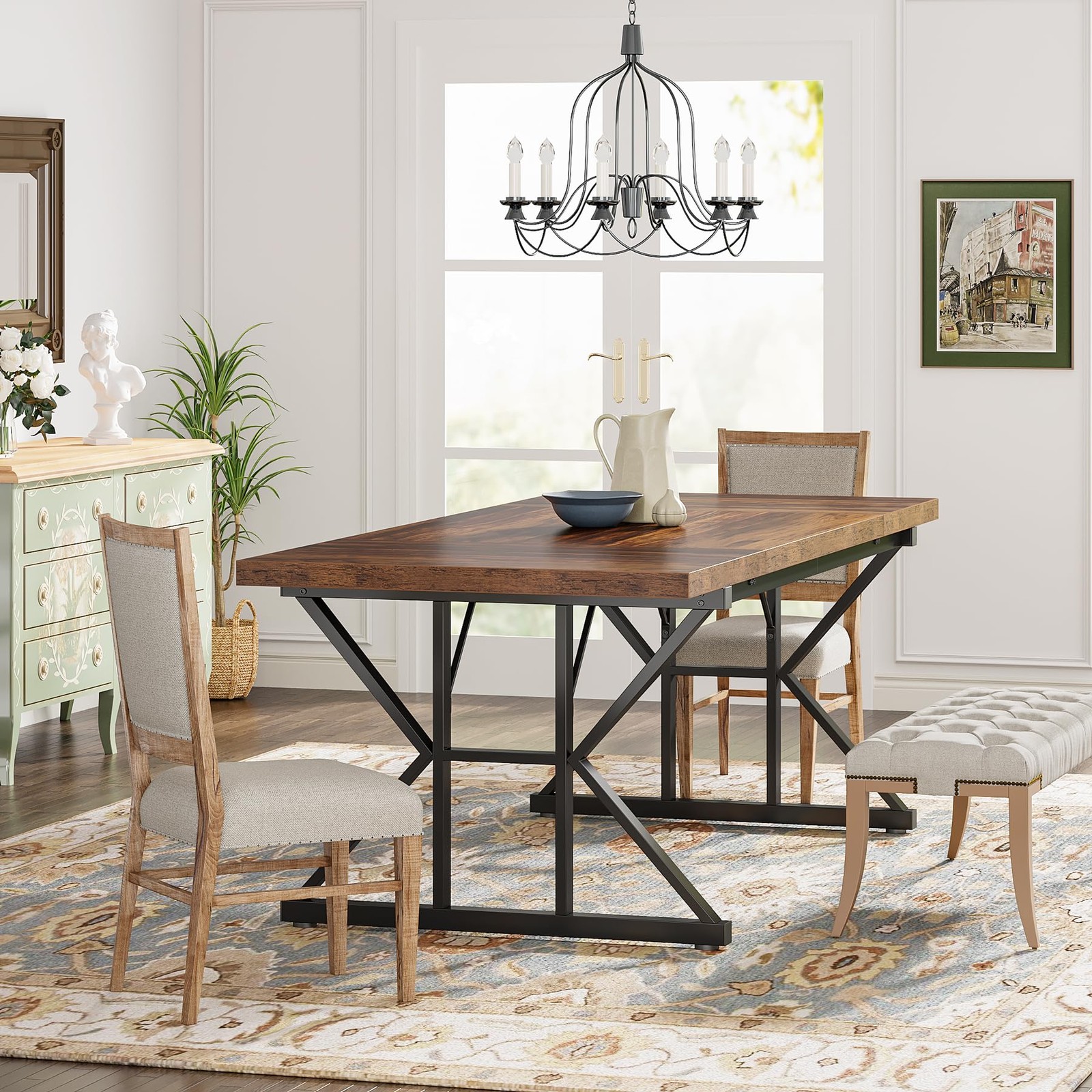 Farmhouse Dining Table for 6 People, 70.8-Inch Rectangular Wood Dining Table,…