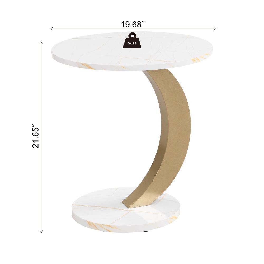 Nesting Coffee Table Set of 2 Oval Round Side End Tables Golden MDF Metal Frame