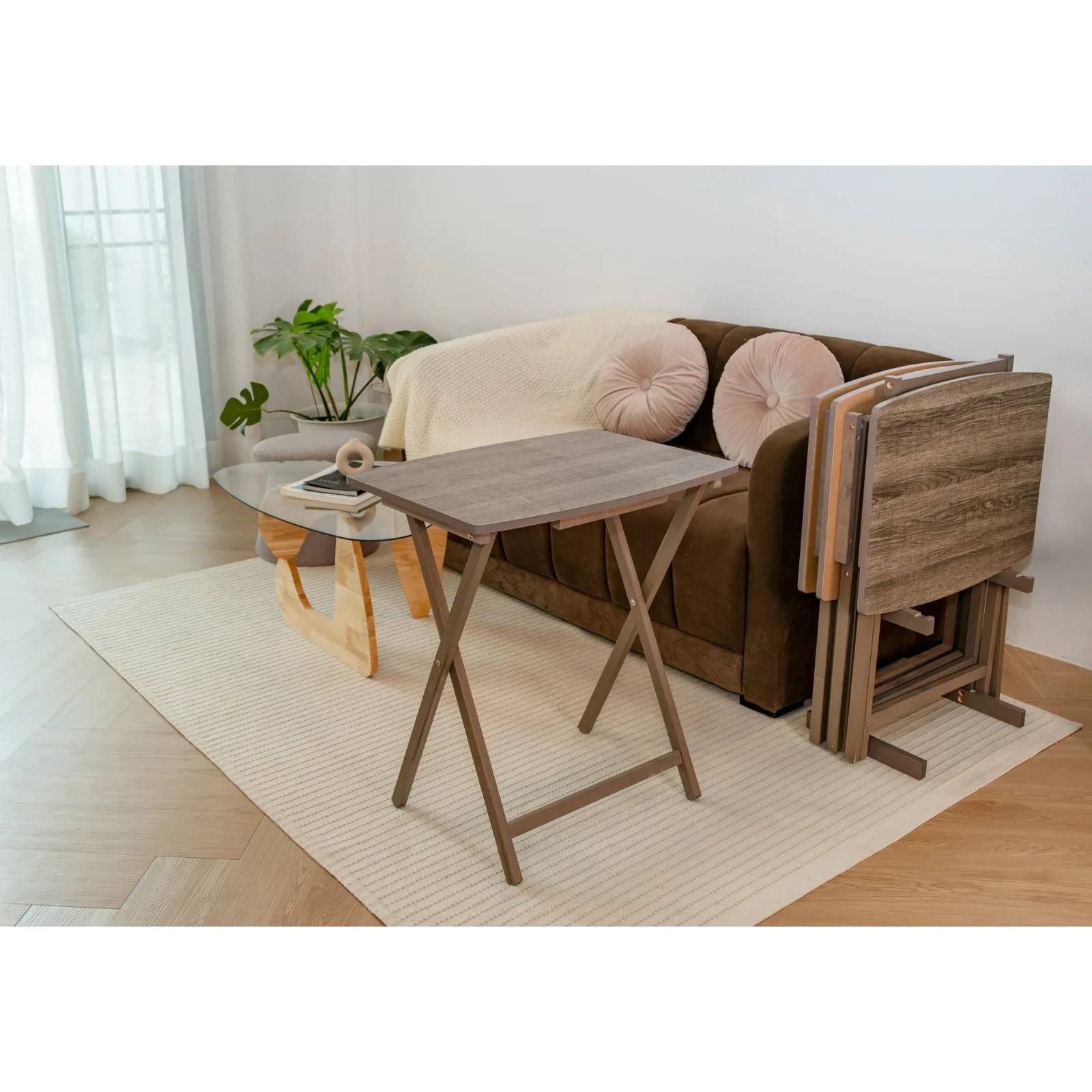 Set of 5 XL Oversized TV Trays Table Wood Home Folding Side Dinner Tray w/ Stand