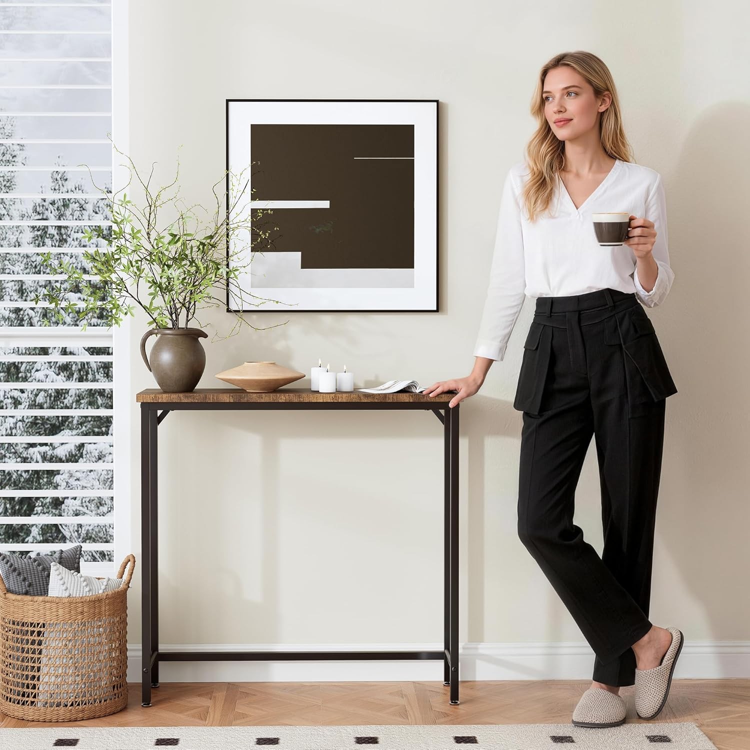 Narrow Entryway Console Table & Sofa Side Table Industrial Hallway Table Small
