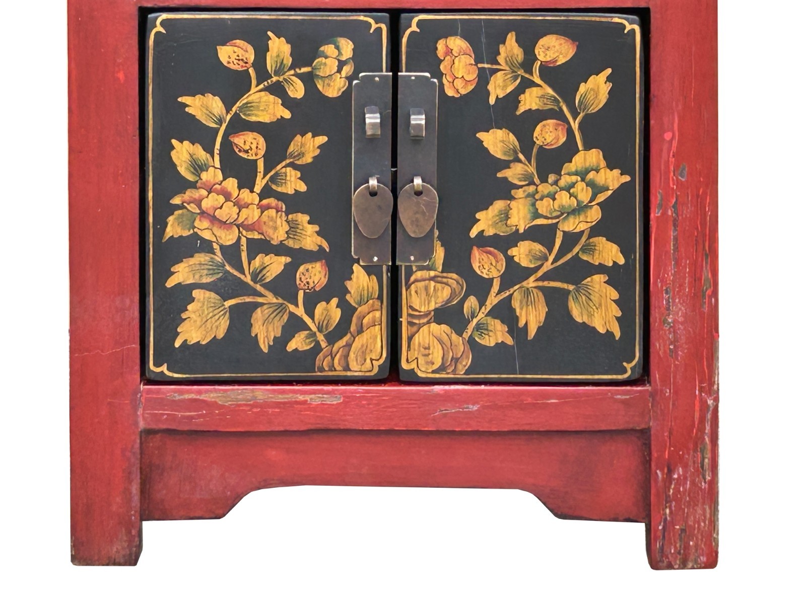 Oriental Red Black Doors Golden Flowers Graphic End Table Nightstand GB069