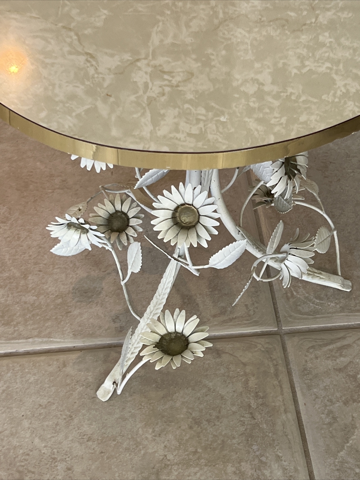 Vintage Estate Toleware Floral Tole Round End Side Table Base Shabby Chic