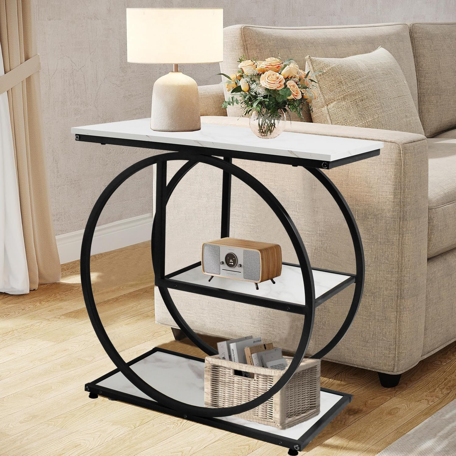 Stylish Black 3-Tier Side Table Set with Storage for Living Room & Bedroom