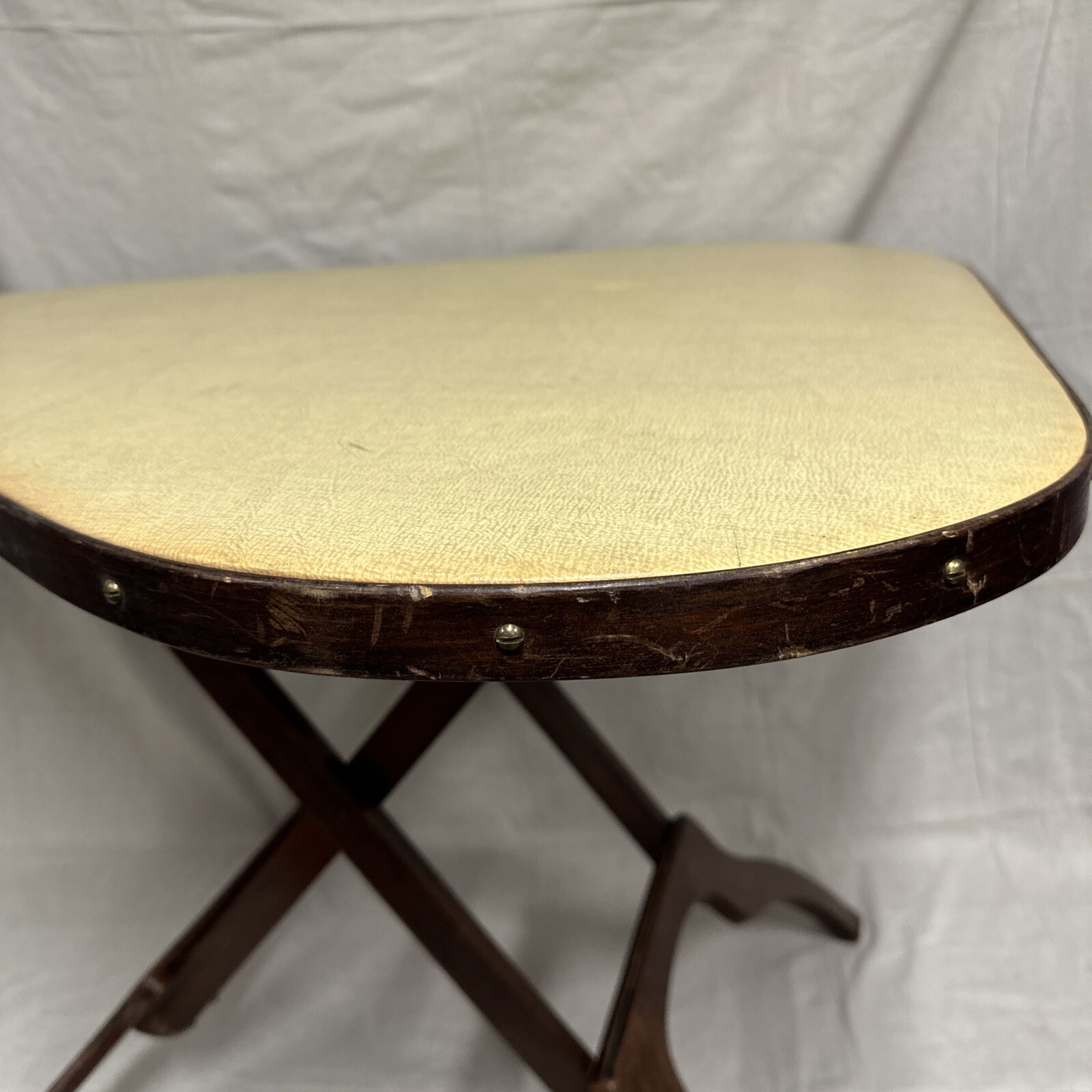 Mid Century Triangular Folding Corner Table Unique MCM Wooden Rounded Corner